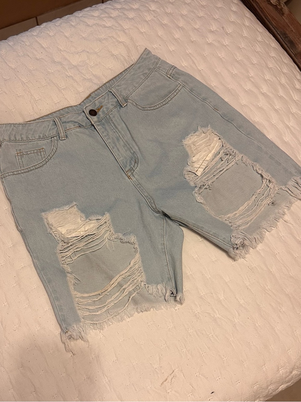 Light Wash Distressed High-Rise Denim Shorts